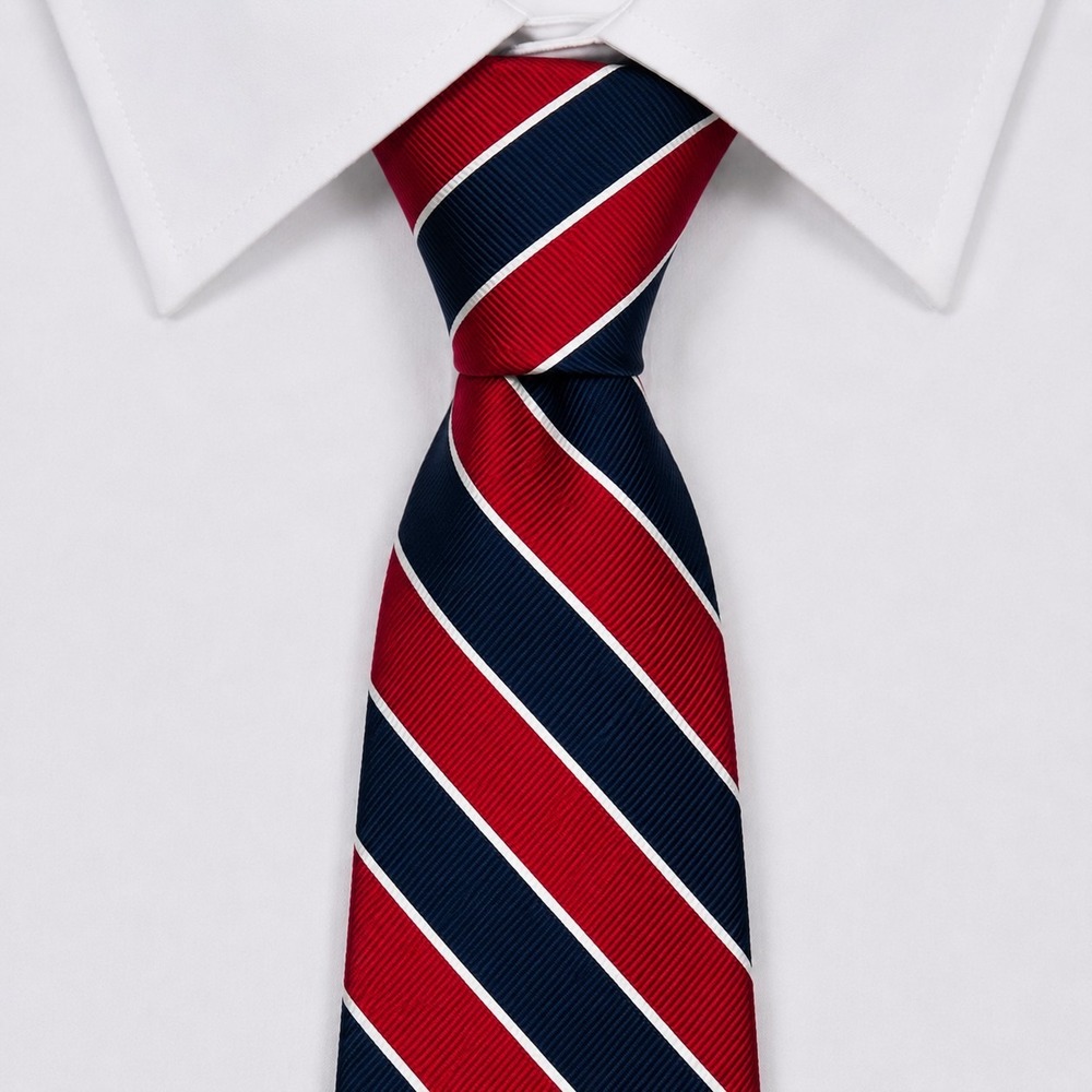 Croft & Barrow Repp Silk Necktie Mens 60" Red Navy Blue Striped Classic Business